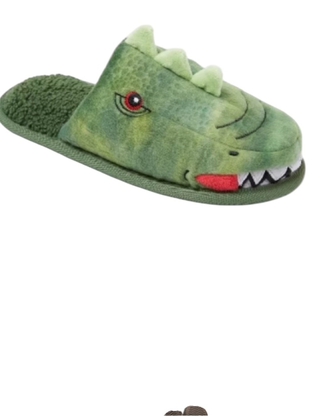 Cat & Jack Green Plush Dino Slippers with Red Lining Boys Size Medium NWT
